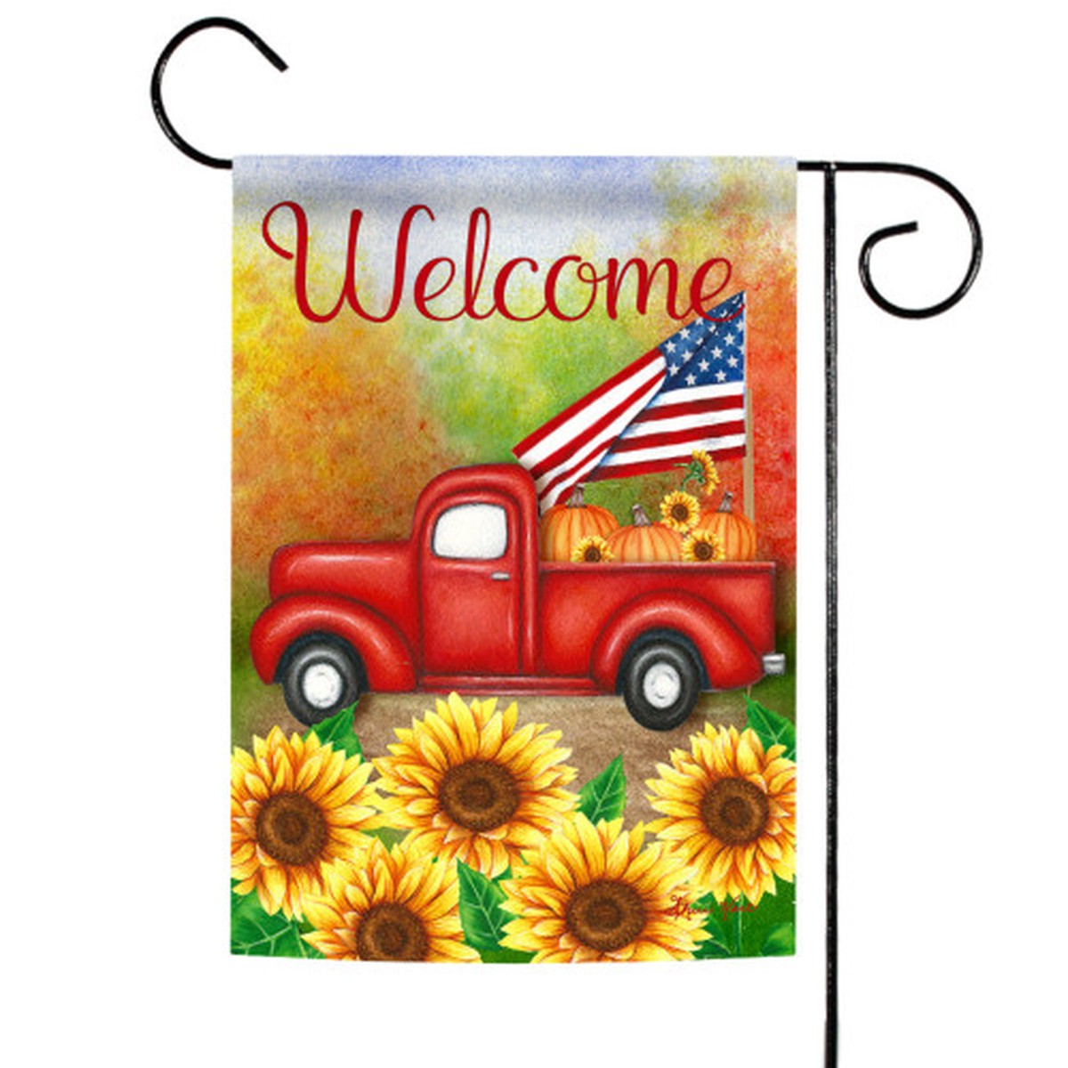 Yellow and Red Harvest Truck Outdoor Garden Flag 18″ x 12.5″