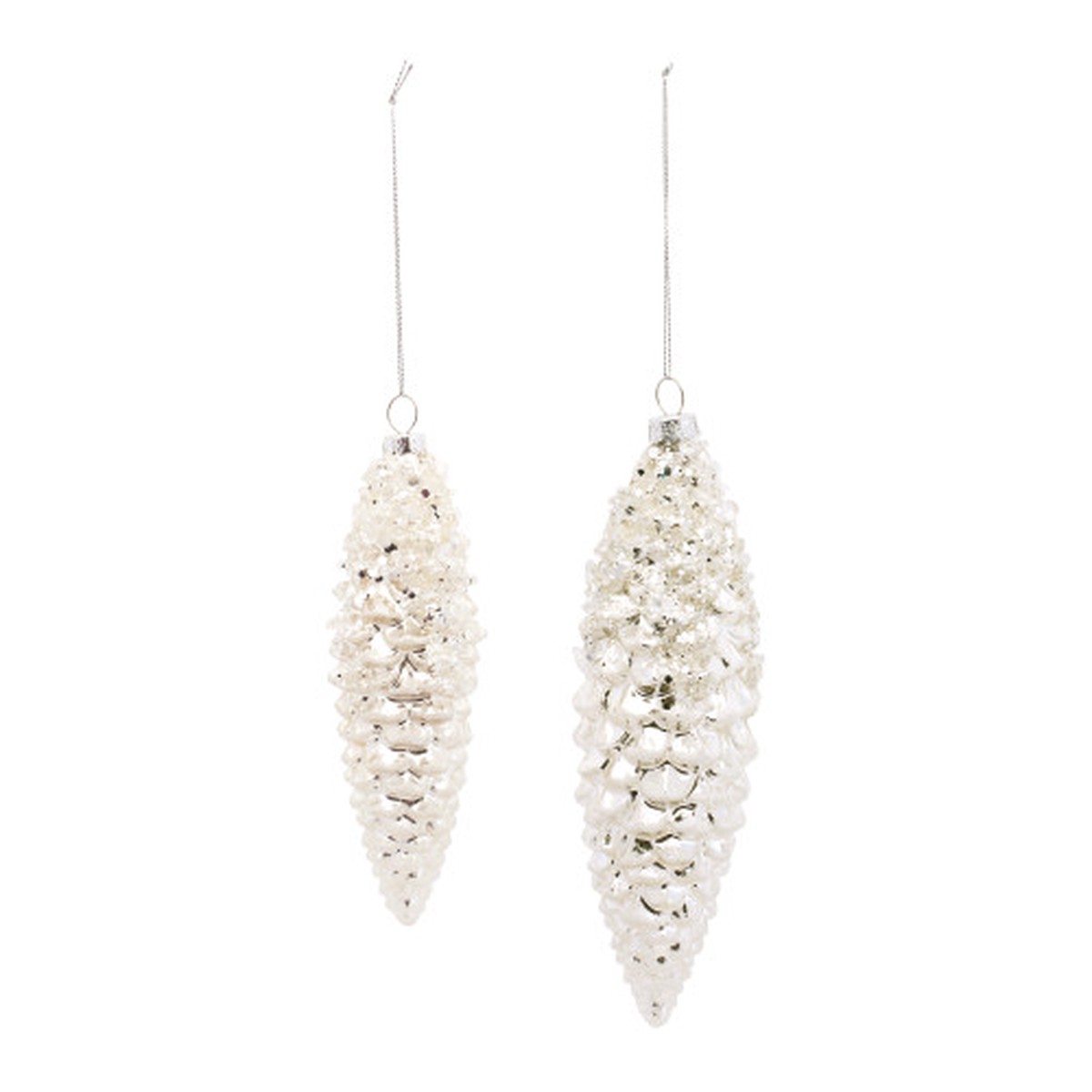 12ct White Pinecone Christmas Drop Ornaments 7.25″