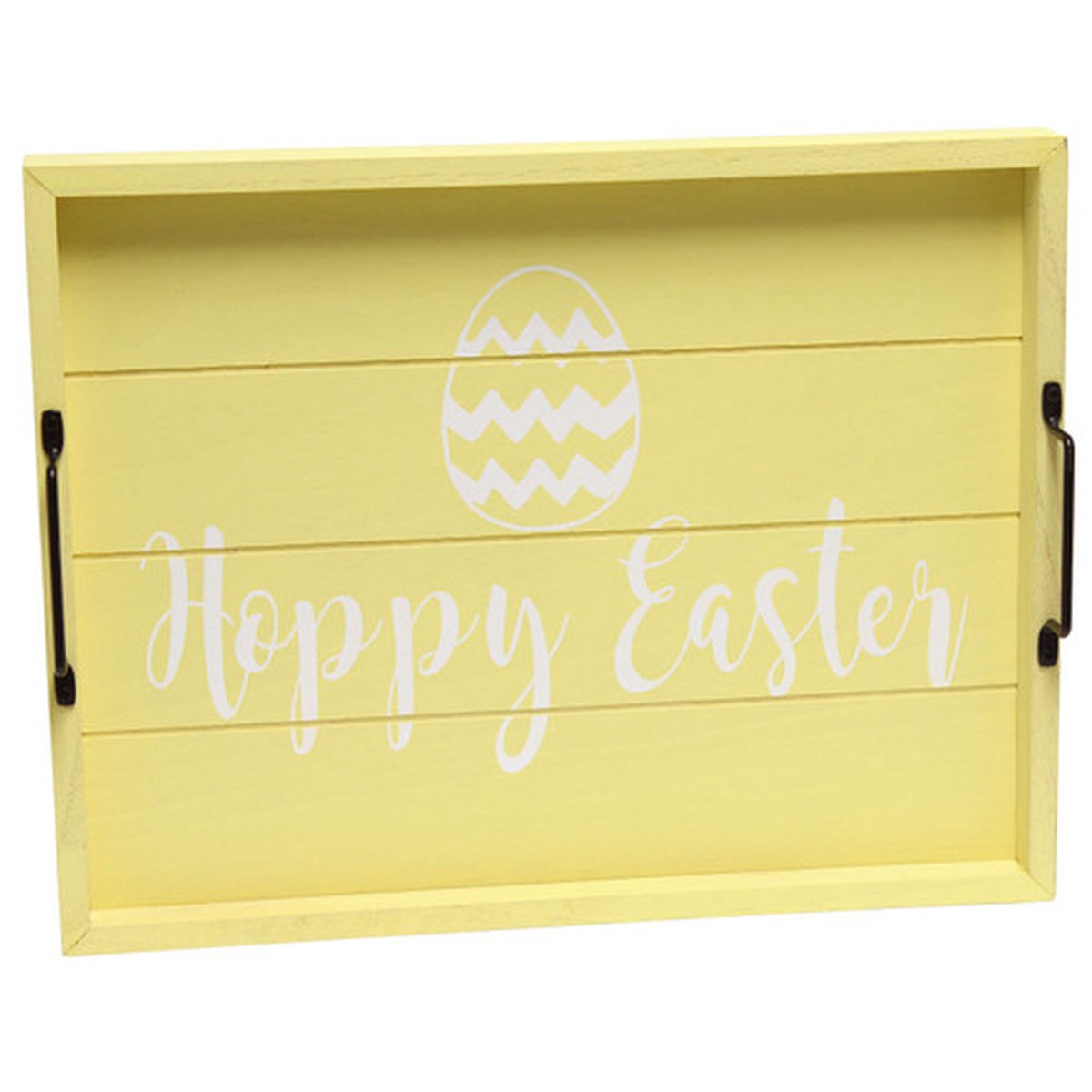 “Hoppy Easter” Rectangular Wooden Accent Tray with Handles – 15.5″ – Yellow