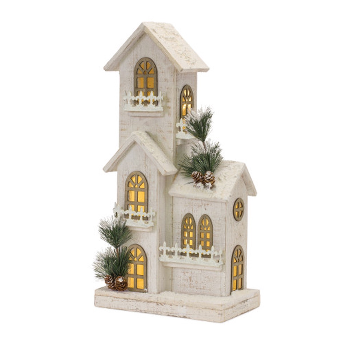 LED Lighted Christmas Winter House – 21″ – White and Brown