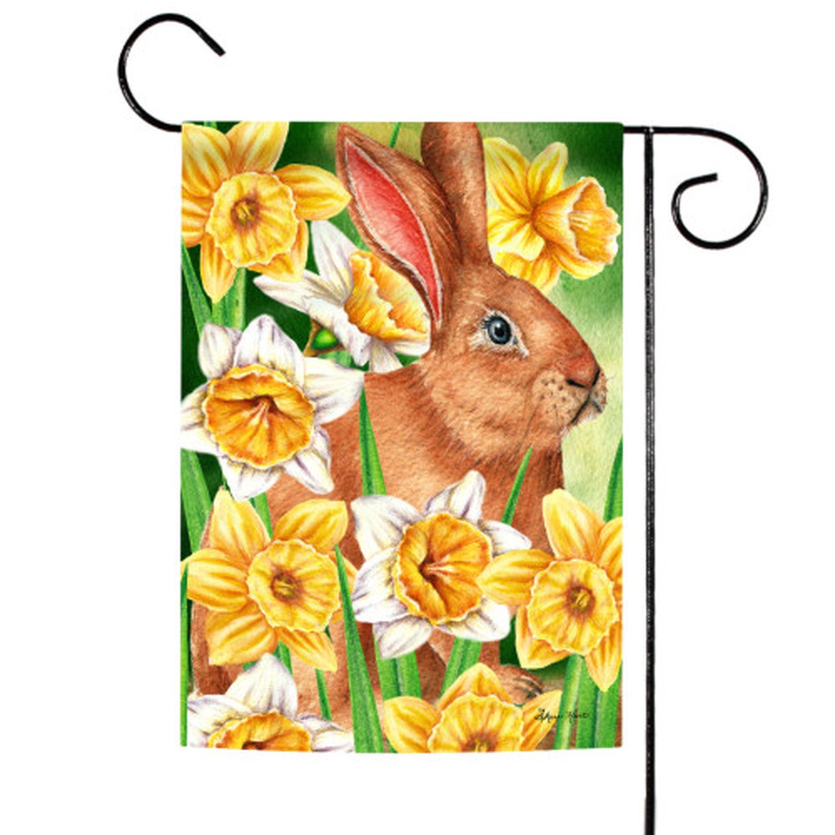 Yellow and Brown Easter Daffodil Rabbit Outdoor Garden Flag 18″ x 12.5″