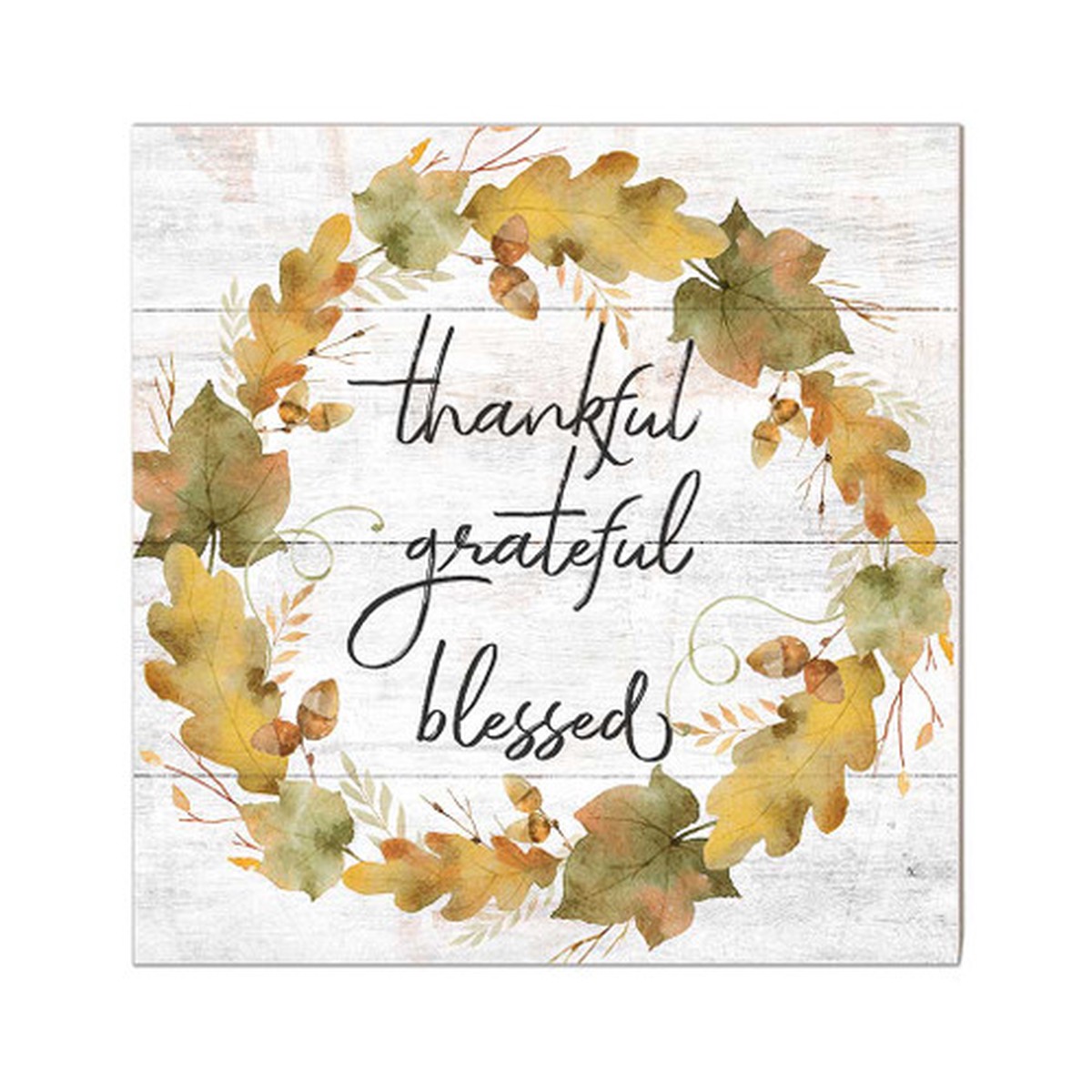 10″ Yellow and Black “Thankful Grateful Blessed” with a Fall Leaves Sign
