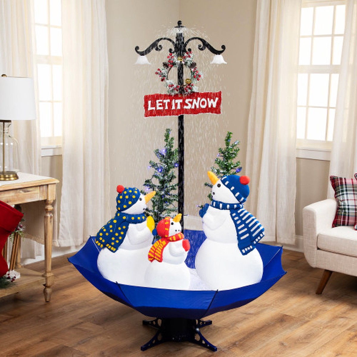 5.5' Lighted Musical Snowing Let it Snow Snowmen in Umbrella Christmas Decoration