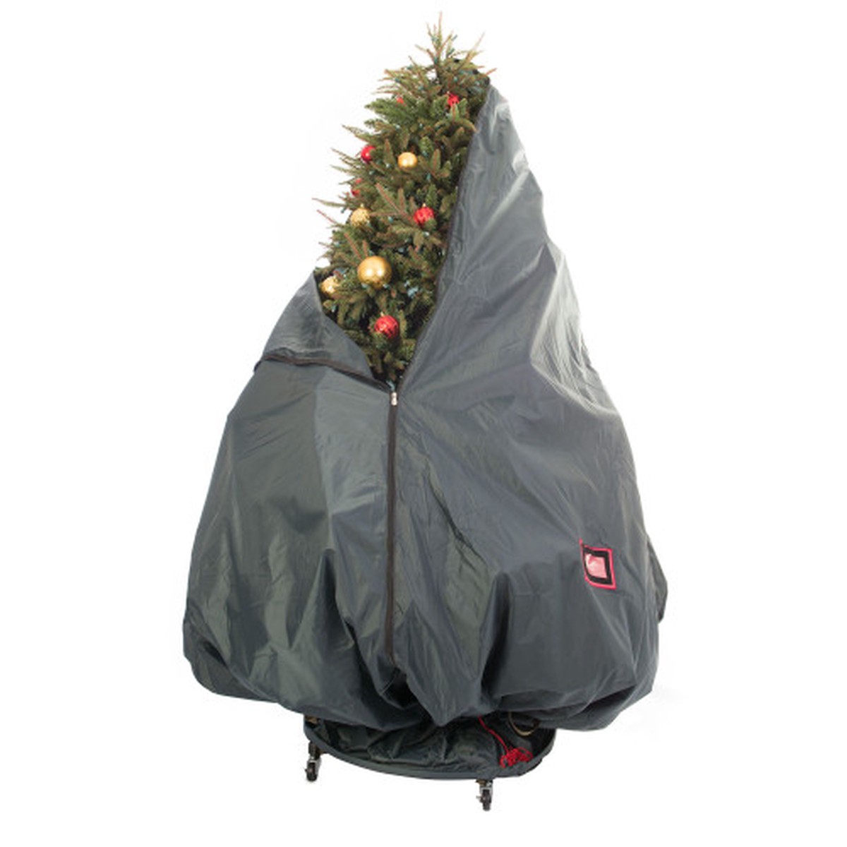 65″ Slate Gray Christmas Decorated Upright Tree Storage Bag with Rolling Tree Stand