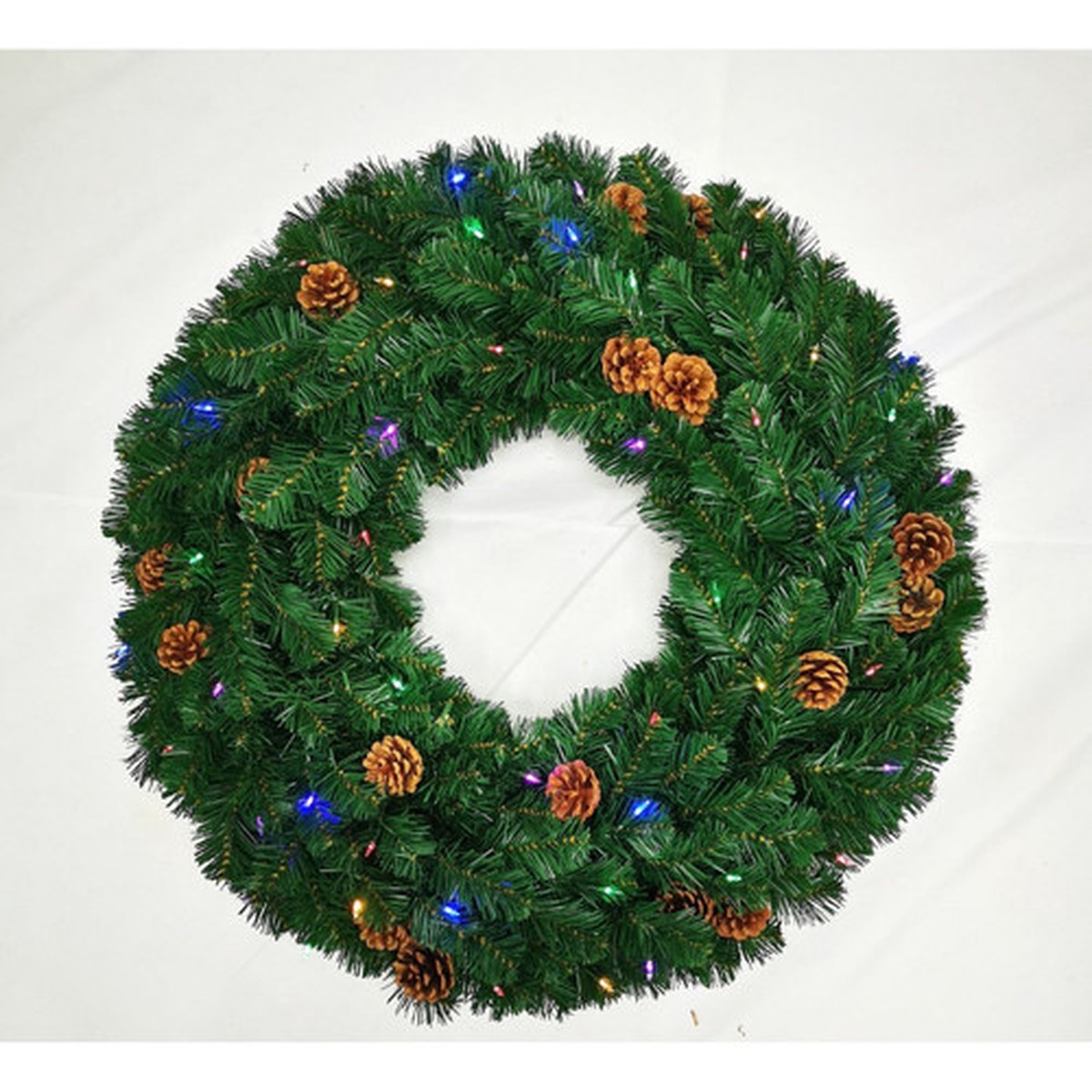 Pre-Lit Oregon Fir Artificial Christmas Wreath, 48-Inch, Warm White and Multi LED Lights