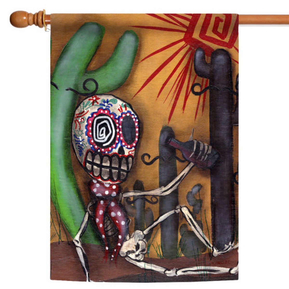 Sitting Sugar Skeleton Day of the Dead Outdoor Flag – 40″ x 28″