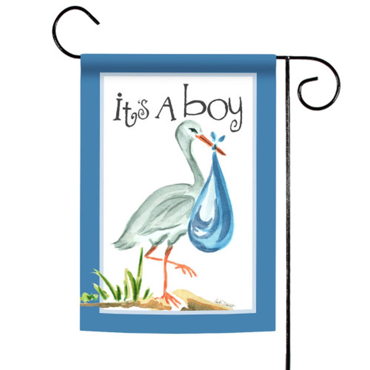 Standing Stork “It’s a Boy” Outdoor Garden Flag – 18″ x 12.5″ – Blue and White