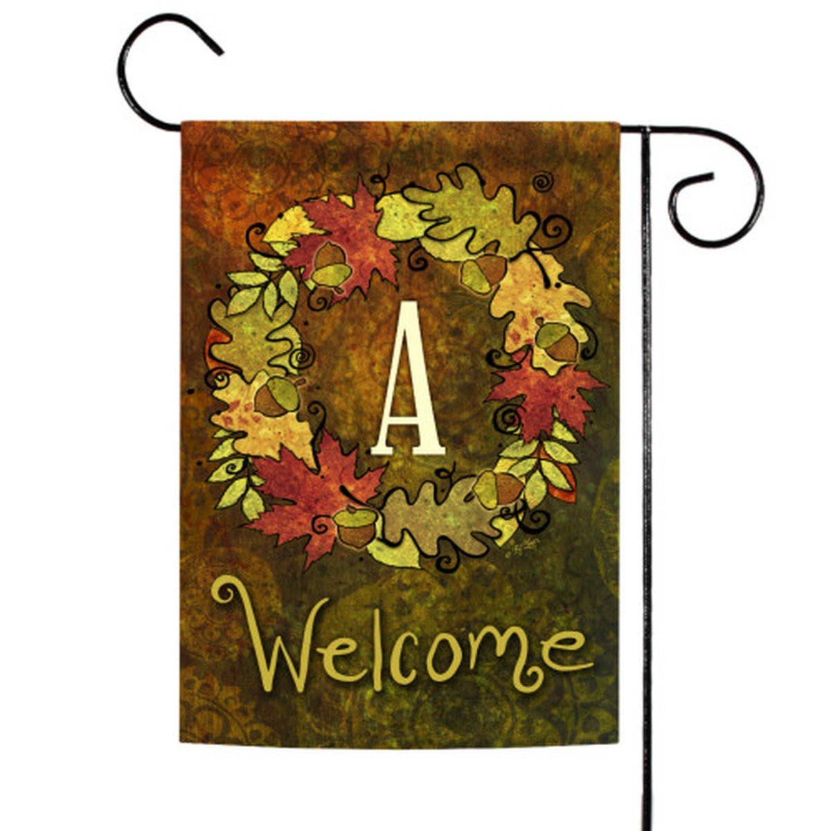 Yellow and Brown Fall Wreath Monogram A Outdoor Rectangular Mini Garden Flag 18″ x 12.5″