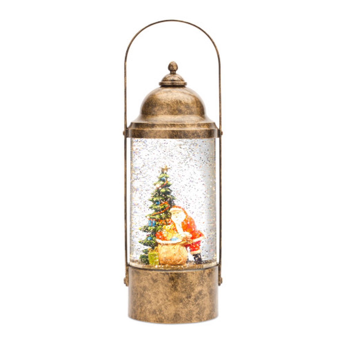 12″ Lighted Santa with Tree and Present Christmas Lantern Snow Globe