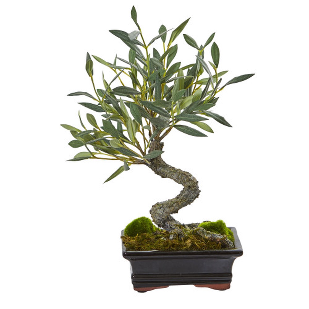 13″ Artificial Mini Olive Bonsai Tree in Black Planter