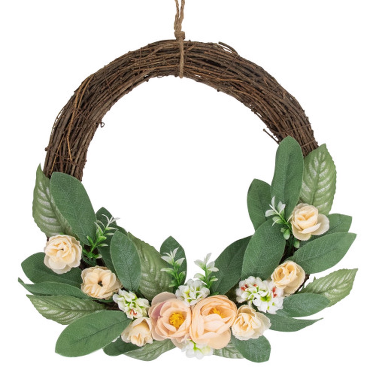 14″ Mini Peach Rose Half Floral Spring Wreath
