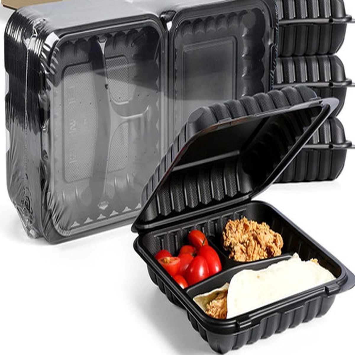 150-Count 3-Compartment Hinged Black Meal Prep/Take Out Containers – 9″