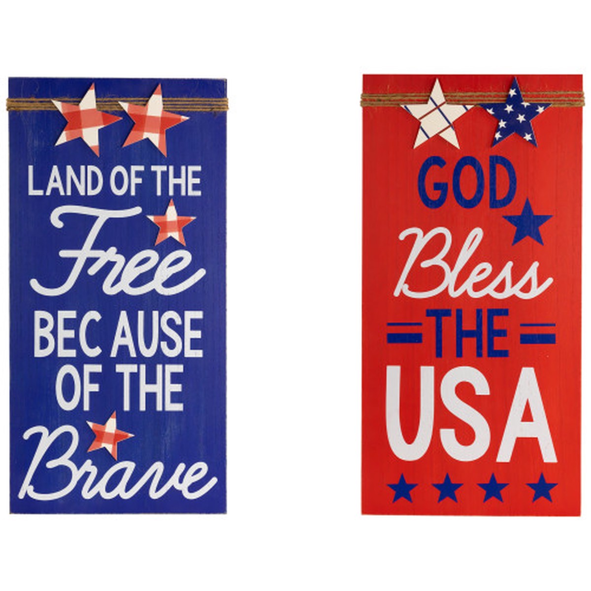 23.5″ Land of the Free and God Bless the USA Wooden Wall Plaque Fourth of July Decorations – Set of 2