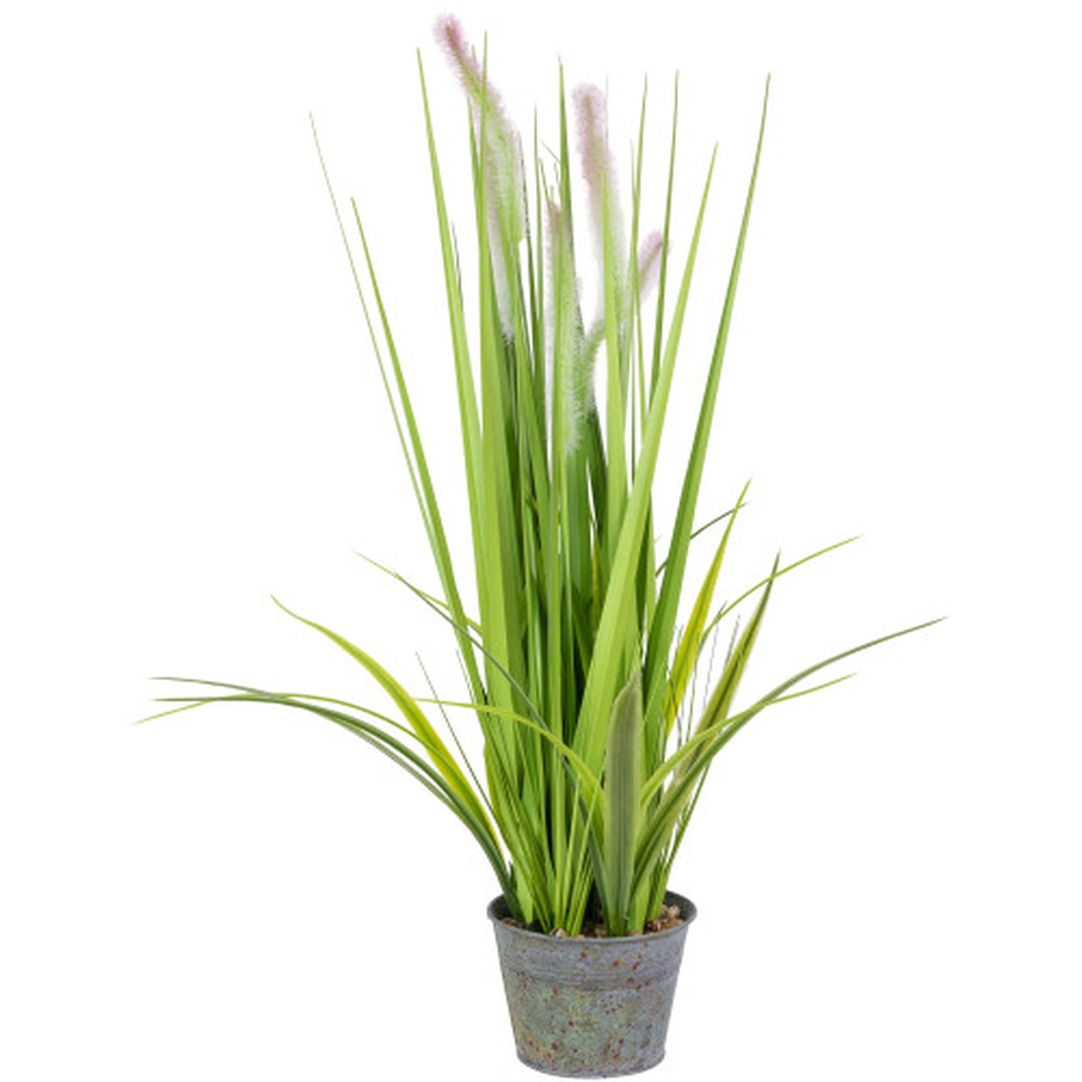 24″ Artificial Green Onion Grass Plant in Tin Pot