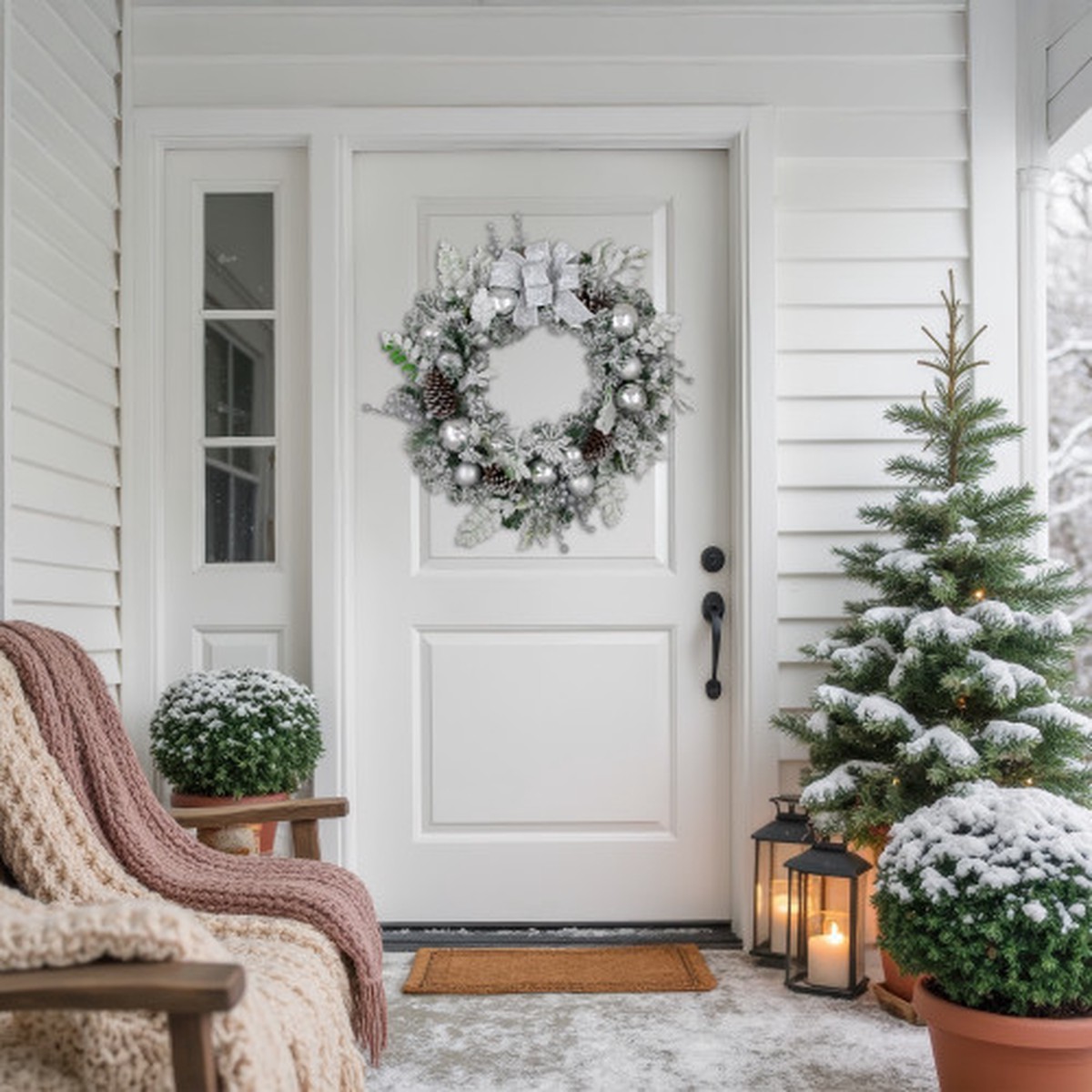 Glitter and Frosted Foliage Artificial Christmas Wreath with Bow, 30-Inch, Unlit