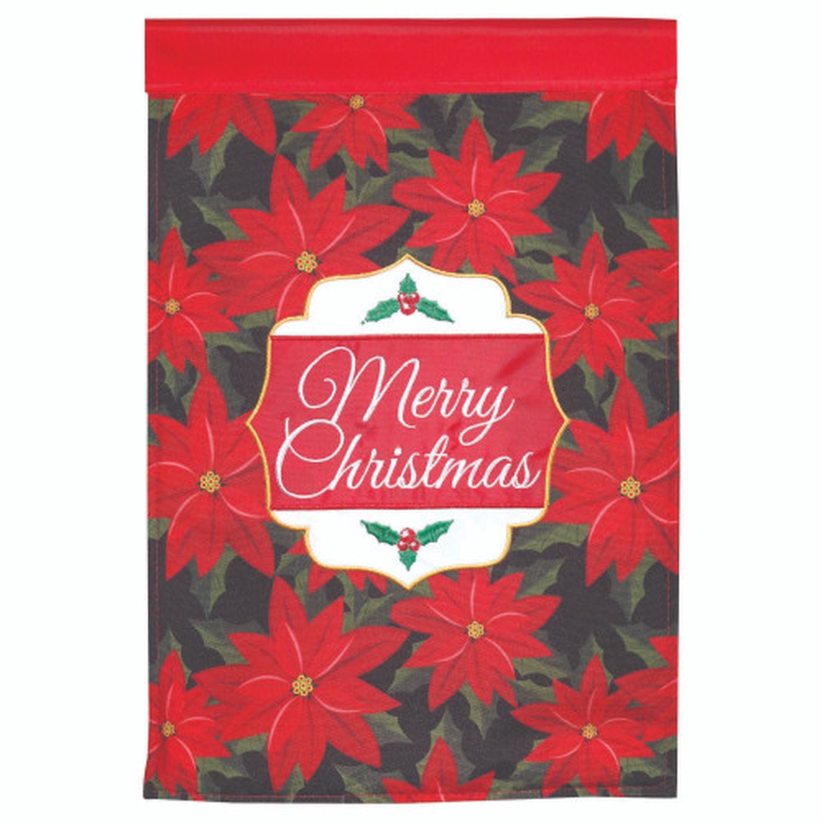 ‘Merry Christmas’ Poinsettia Red and White Double Applique Outdoor Large Flag 42″x 29″