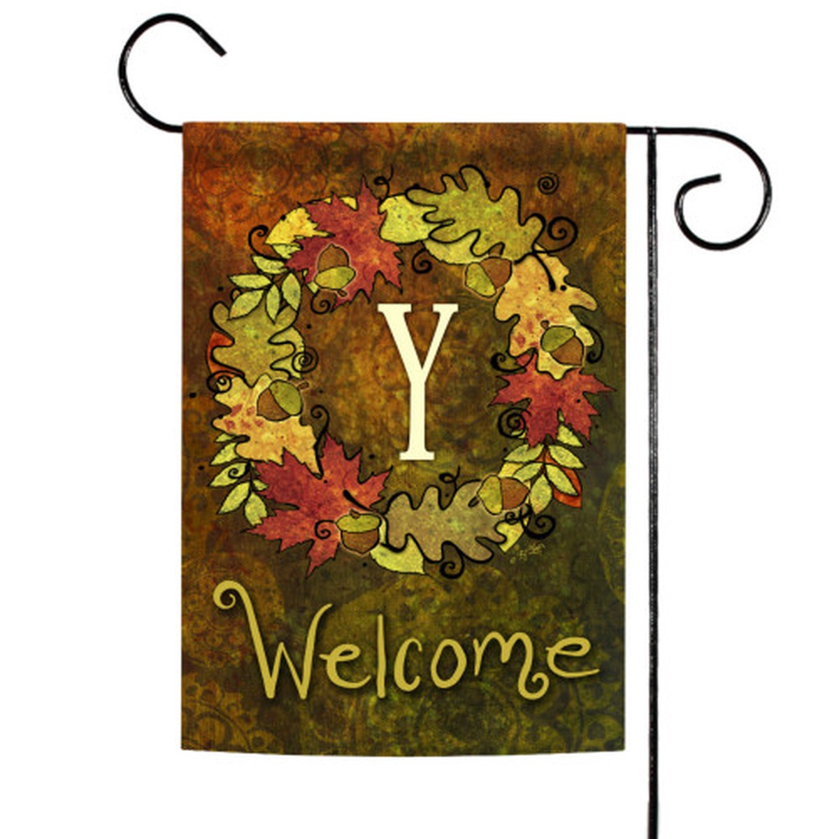 Yellow and Brown Fall Wreath Monogram Y Outdoor Garden Flag 18″ x 12.5″