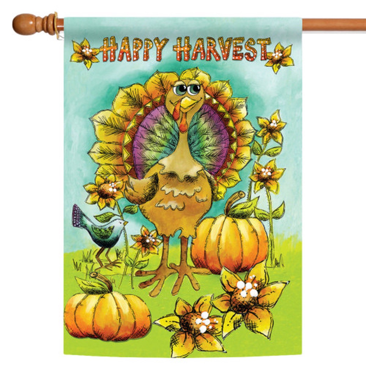 Yellow and Red Happy Harvest Thanksgiving Outdoor House Flag 40″ x 28″