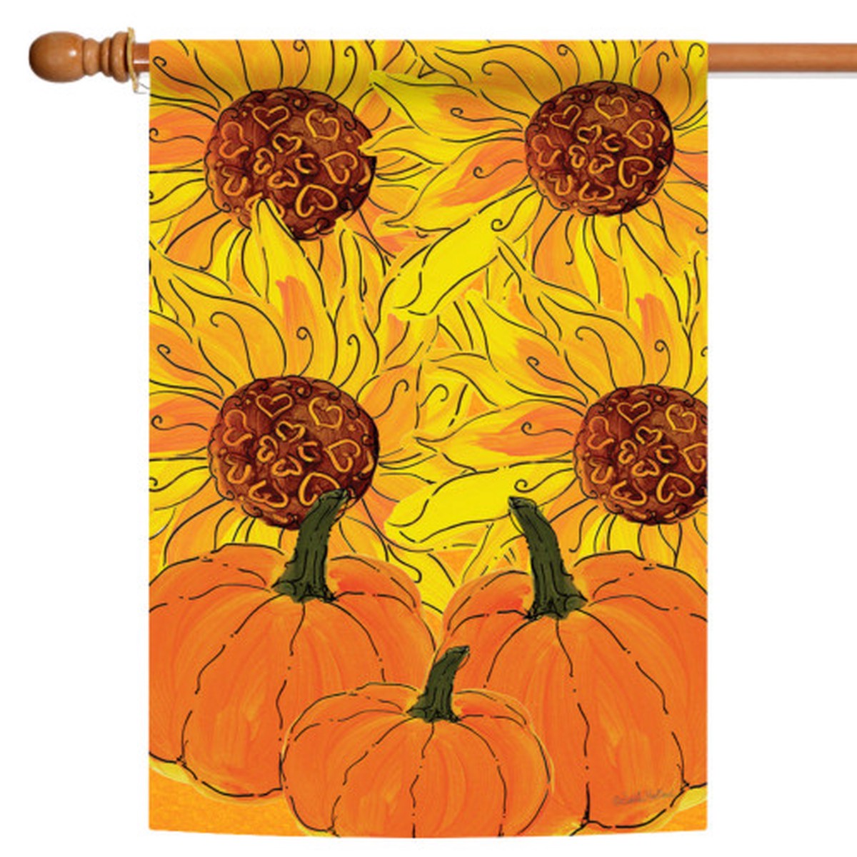 Yellow Sunflowers and Pumpkins Thanksgiving Outdoor House Flag 40″ x 28″