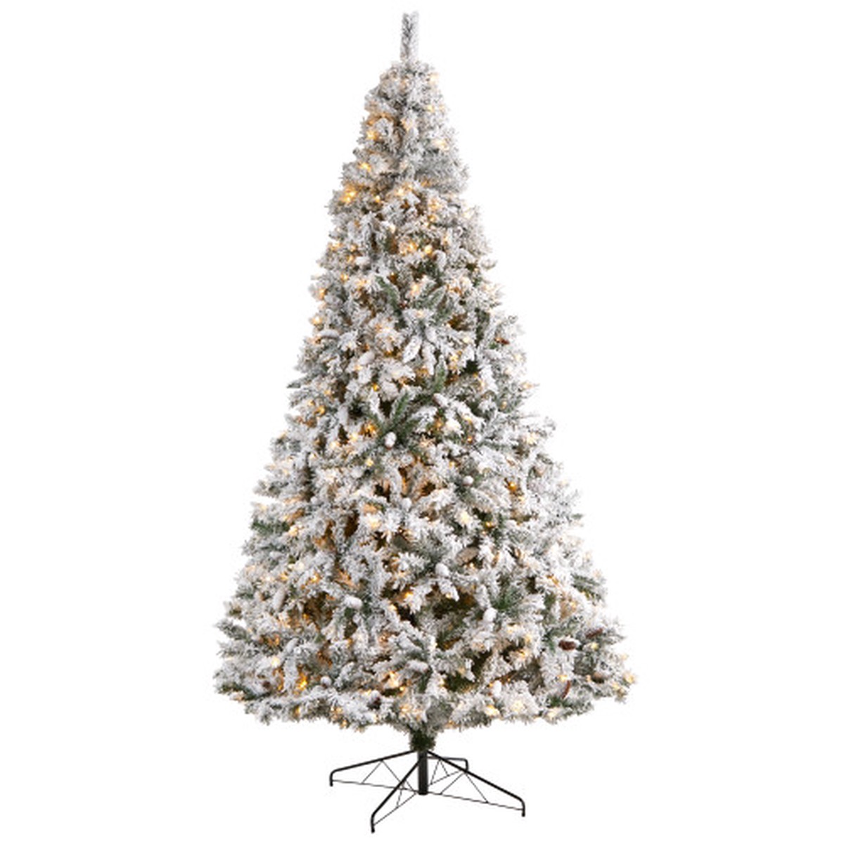 10′ Pre-Lit Flocked White River Mountain Artificial Christmas Tree, Warm Clear LED Lights