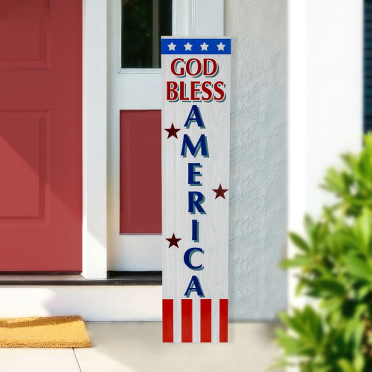 35.75″ Wooden “God Bless America” Stars and Stripes 4th of July Porch Sign