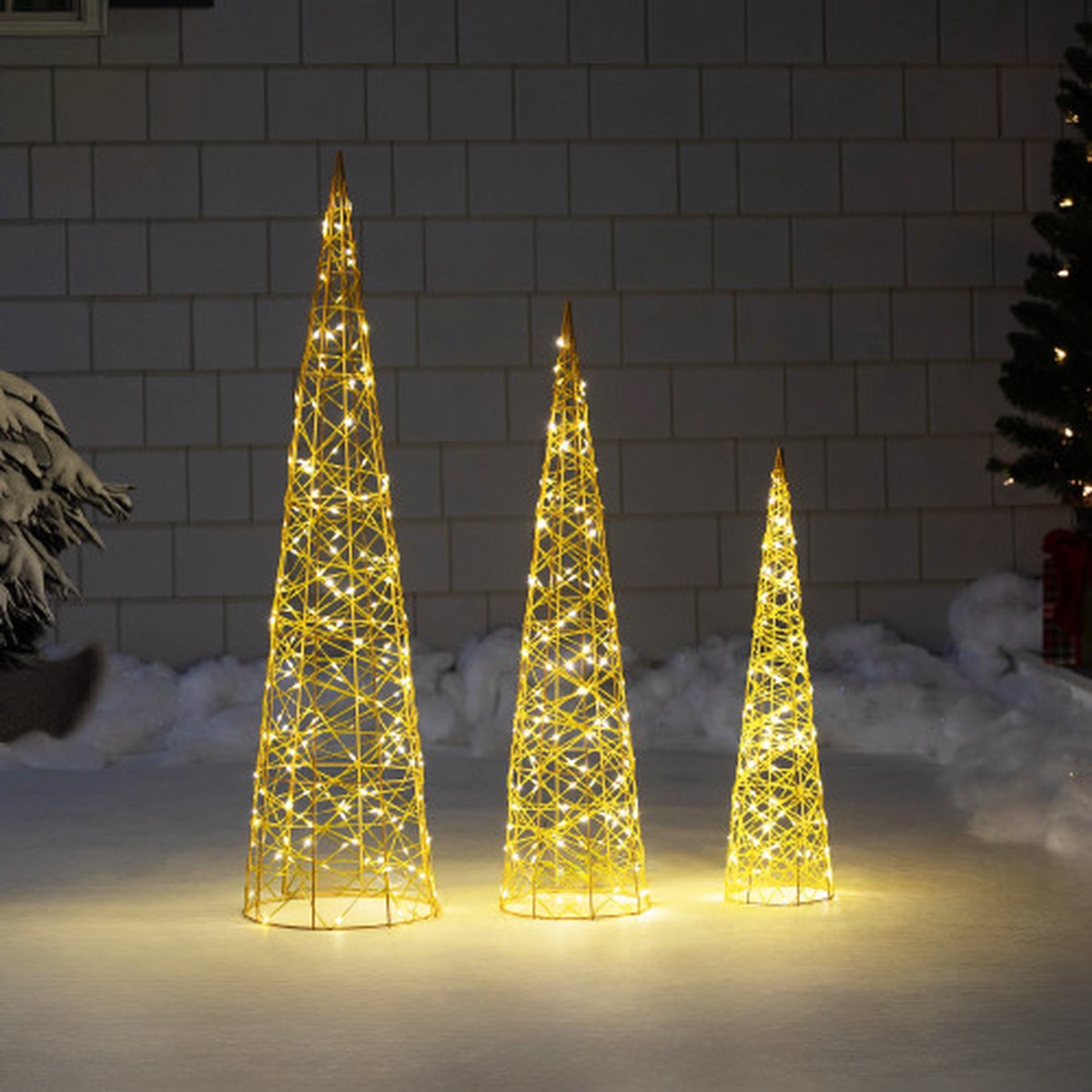 39.5″ LED Lighted Twinkle Outdoor Christmas Cone Trees – Yellow – Set of 3