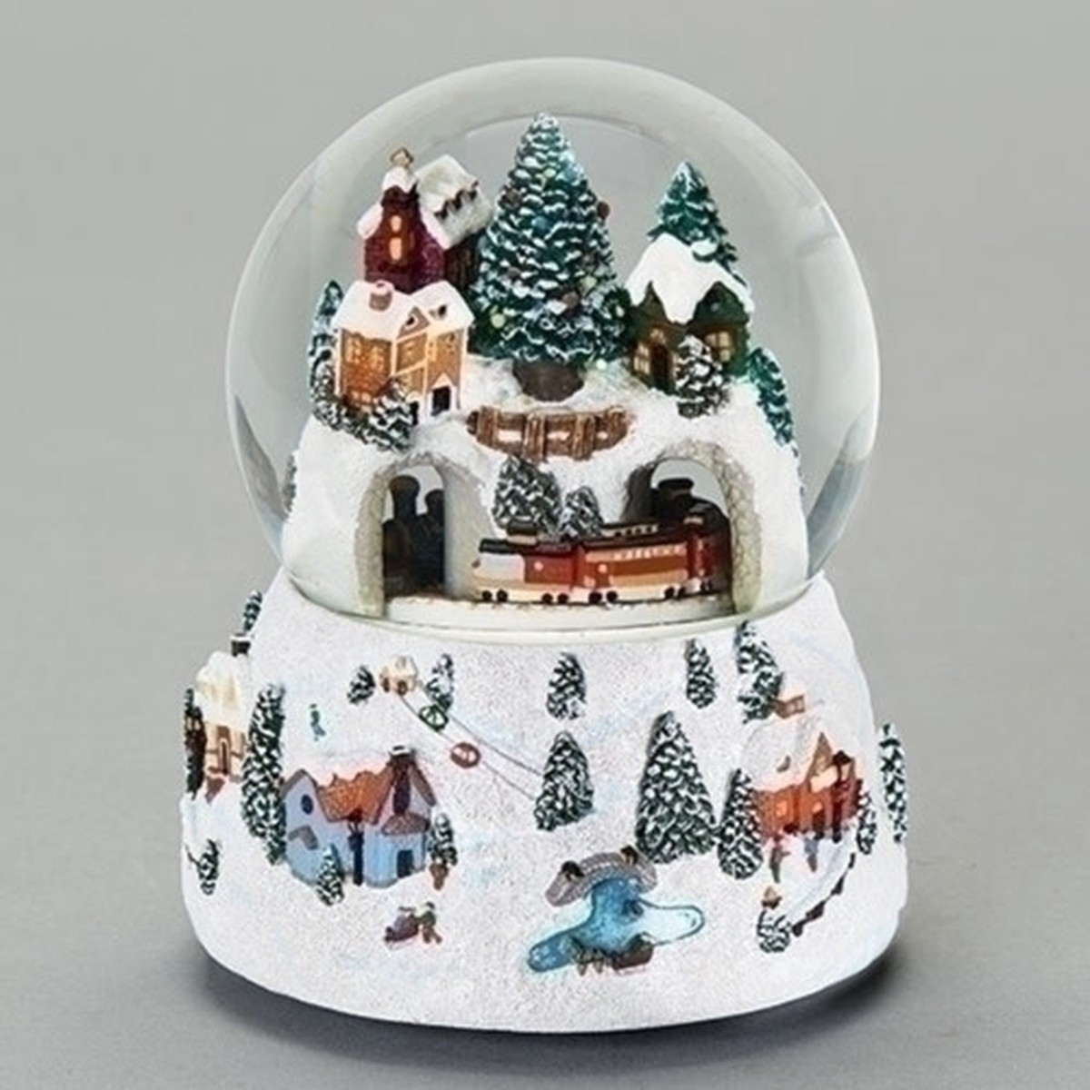 5.75″ Village with Rotating Train Christmas Musical Snow Globe