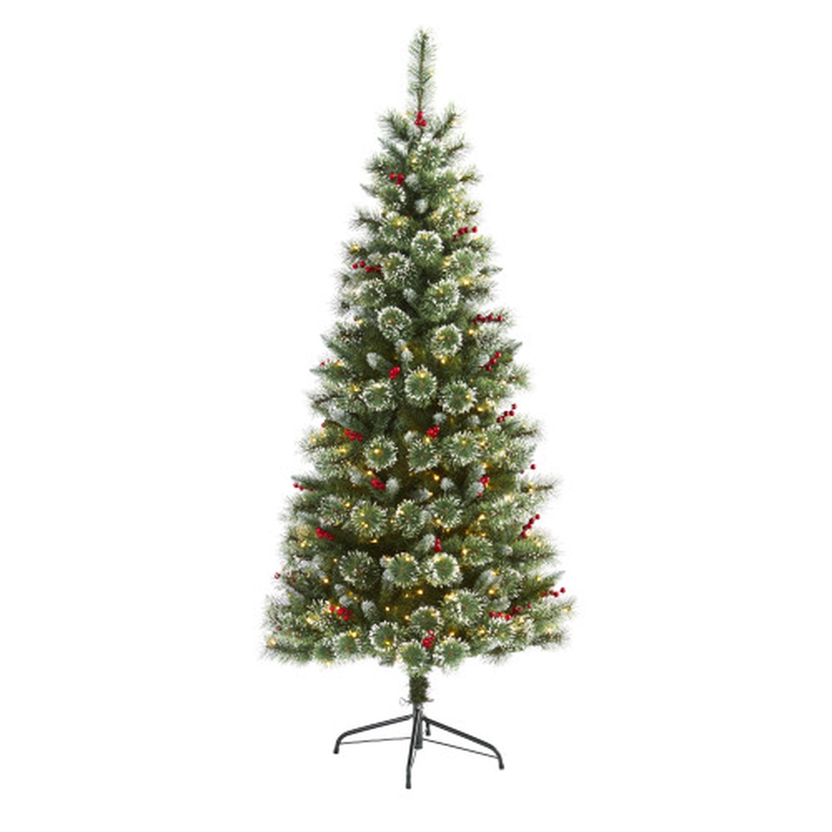 6 Pre-Lit Frosted Swiss Pine and Berries Artificial Christmas Tree, Clear LED Lights