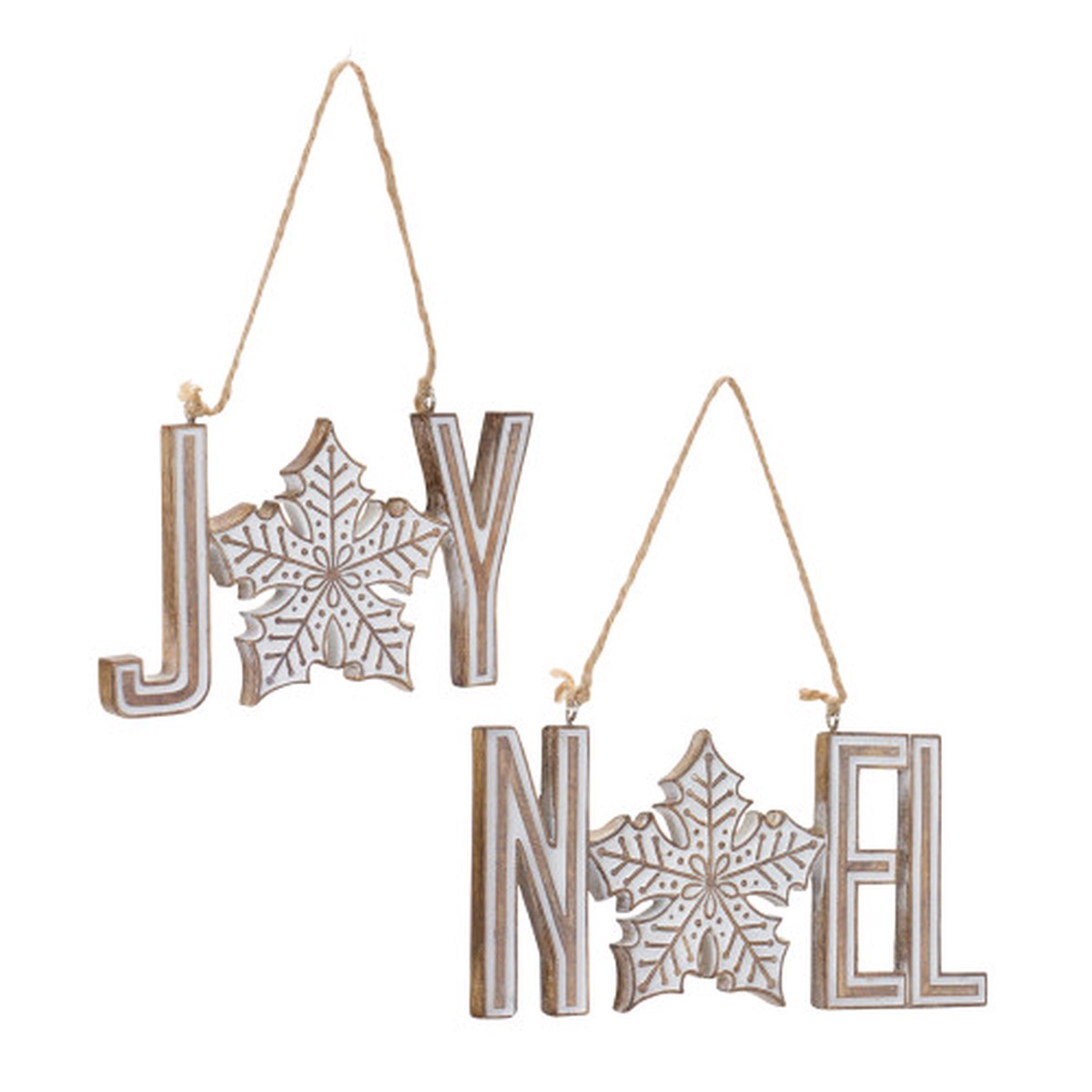 “Joy” and “Noel” Snowflake Christmas Ornaments – 6″ – 12ct
