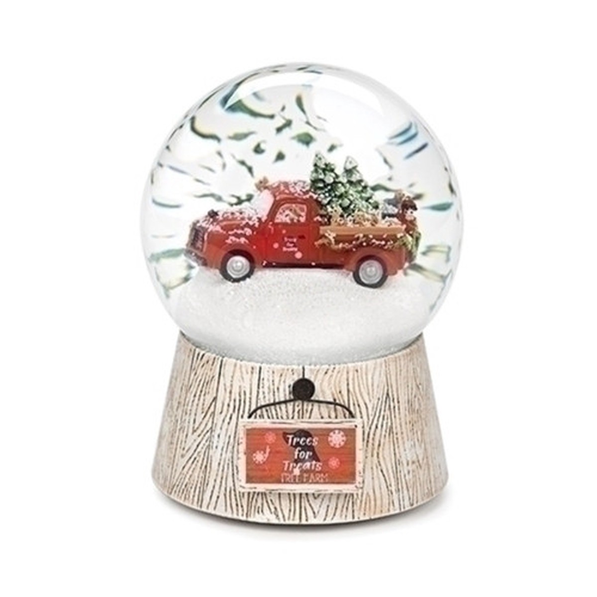 Musical Truck Christmas Snow Globe with Dogs – 6.25″ – White and Red