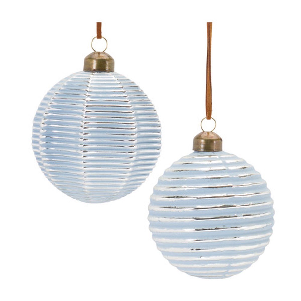 Ribbed Glass Christmas Ball Ornaments - 3" (80mm) - Blue and Silver - 12ct