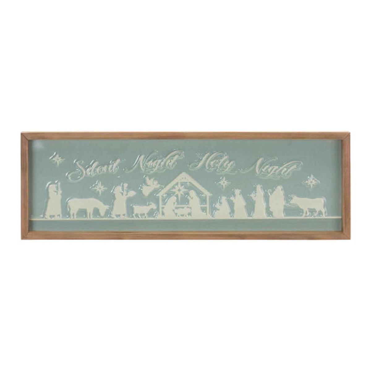 “Silent Night Holy Night” Framed Christmas Wall Sign – 20″ – Green