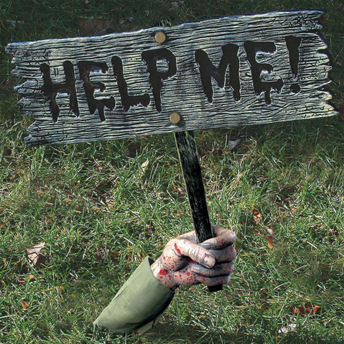 Zombie Arm Holding a “Help Me!” Sign Outdoor Halloween Yard Decoration – 19″