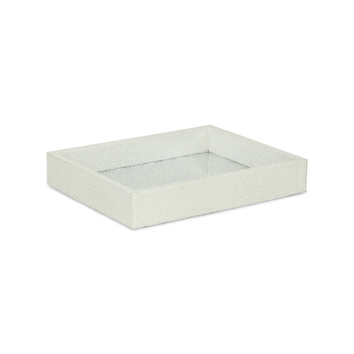 10.25″ White Silver Rectangular Shagreen Tray with Mirrored Interior