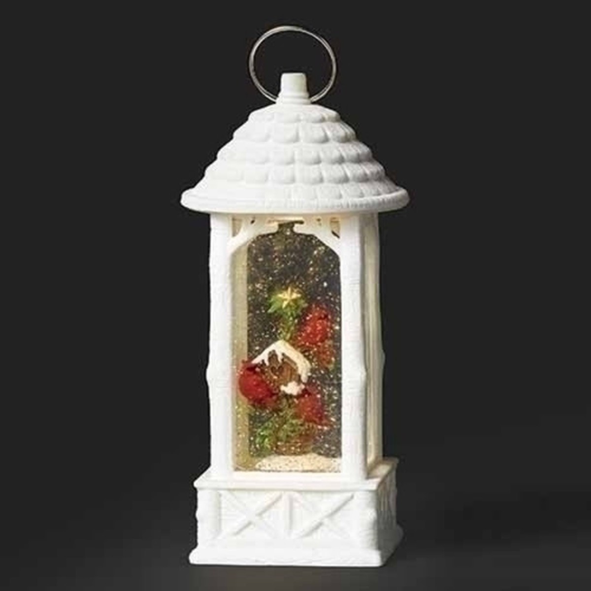 10.75″ LED Lighted Cardinals in House Christmas Snow Globe Lantern