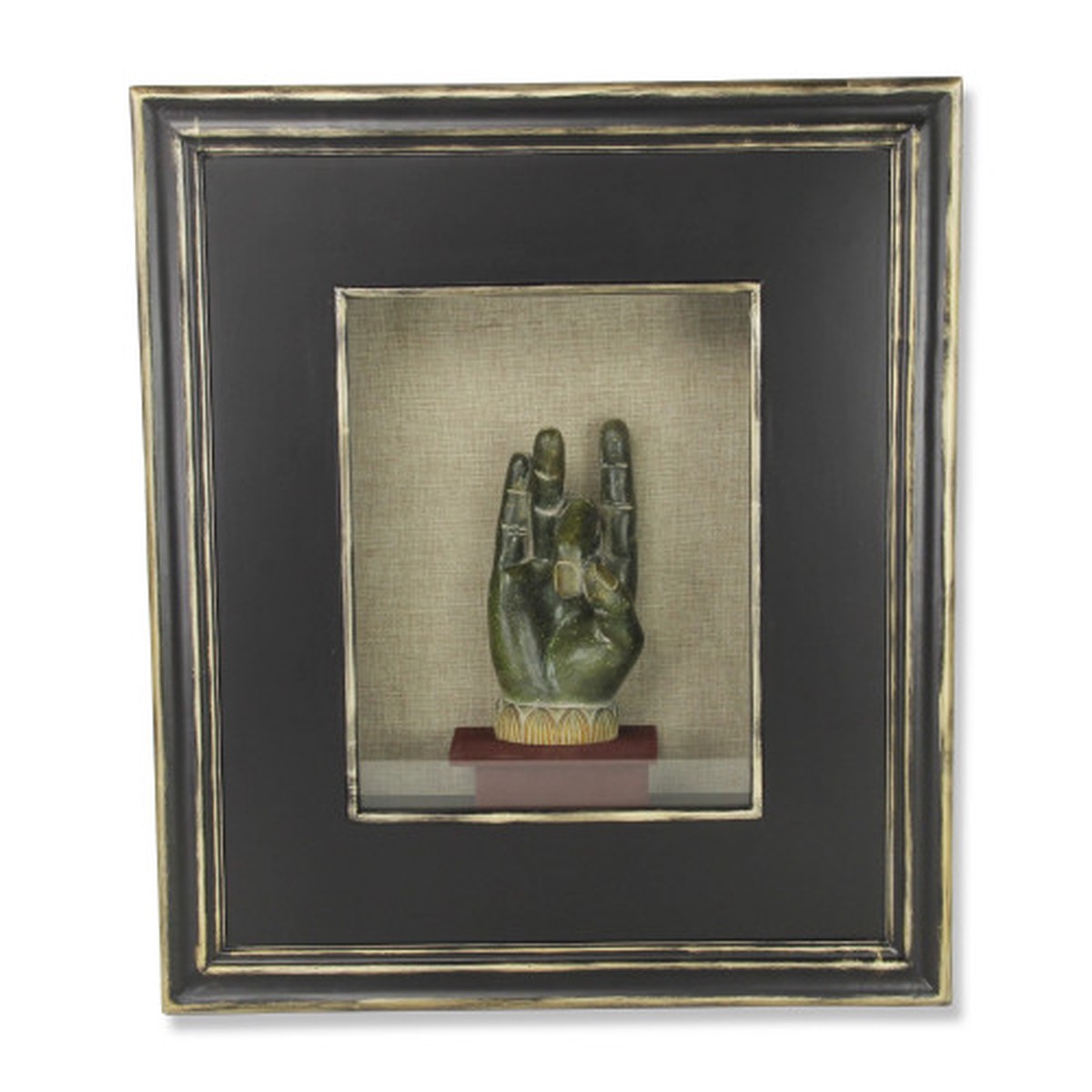 27″ Black and Green Shuni Mudra Meditation Frame Wall Decoration