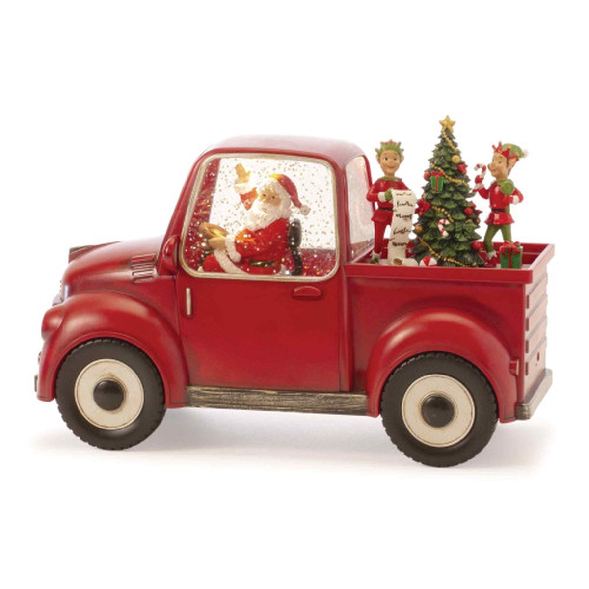 8.5″ LED Lighted Santa and Elves in Truck Christmas Snow Globe