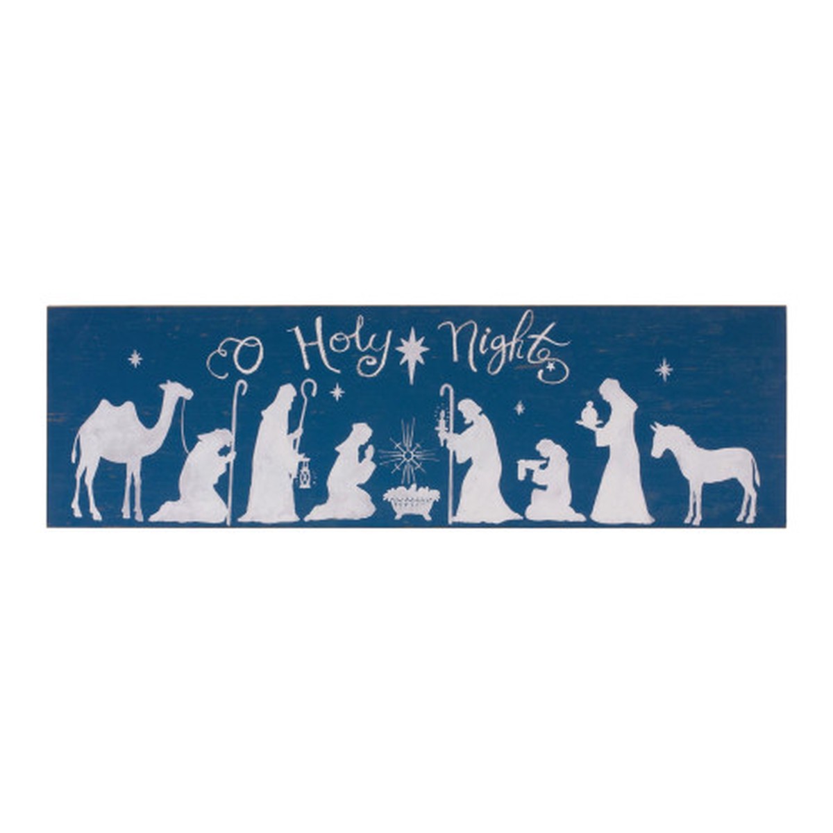 “O Holy Night” Nativity Scene Christmas Wall Sign – 40″ – Navy Blue and White