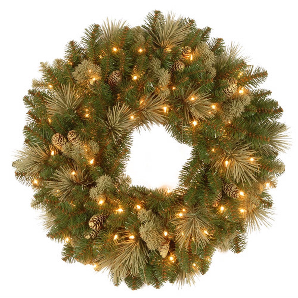 Pre-Lit Carolina Pine Artificial Christmas Wreath, 24-Inch, Clear Lights