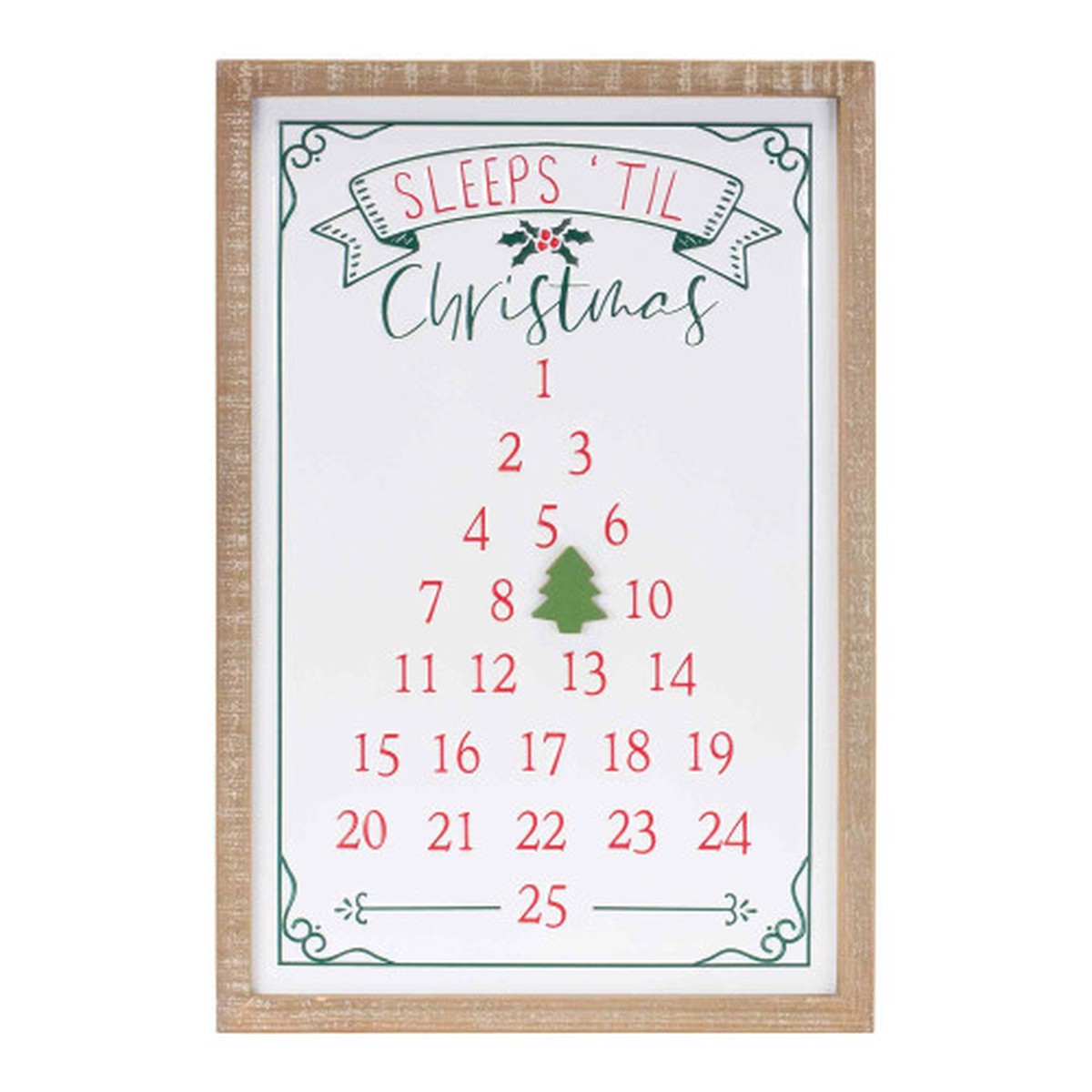 “Sleeps ’til Christmas” Christmas Countdown Wall Sign – 22″ – Red and White