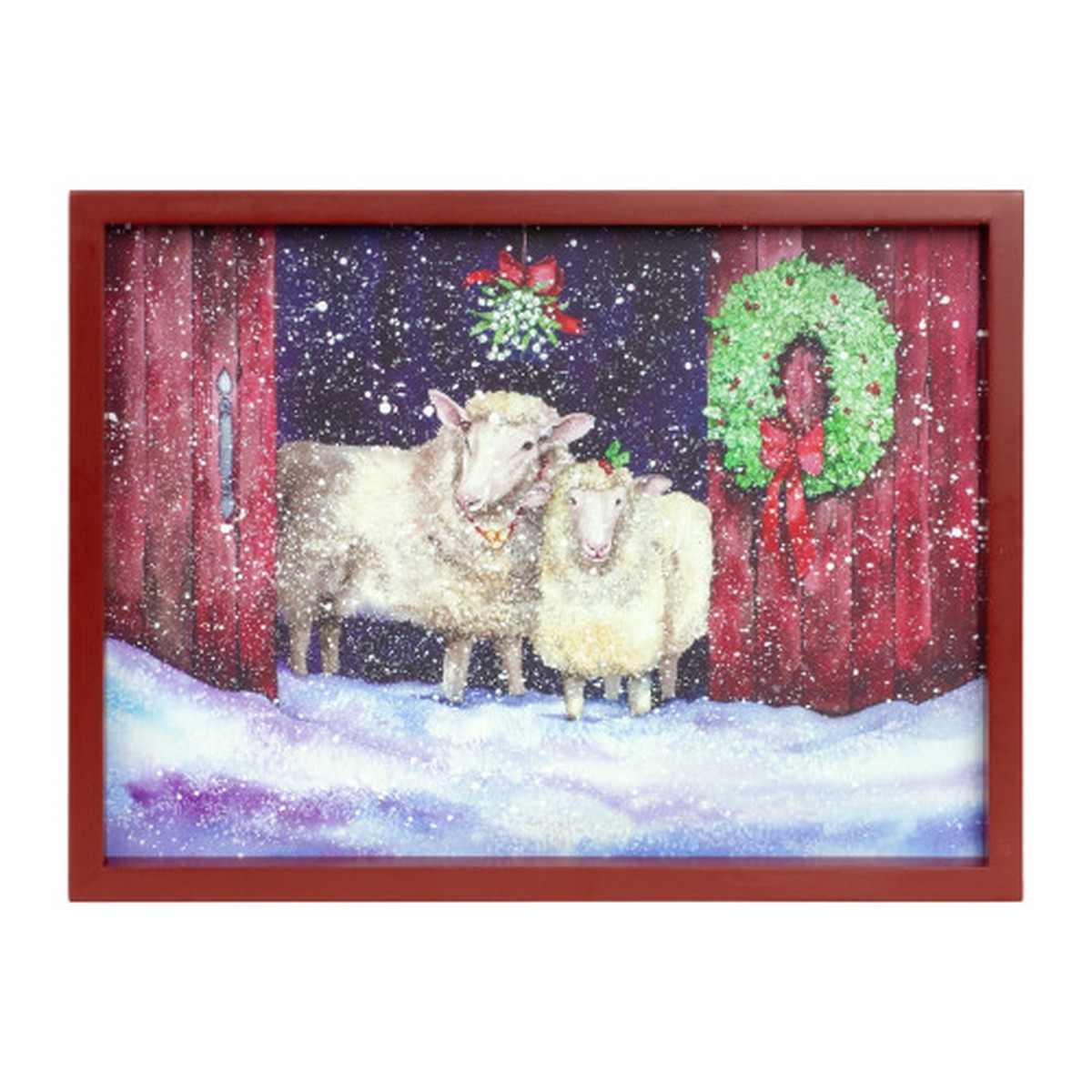 Winter Sheep Under the Mistletoe Christmas Wall Art 15.75″ x 12″