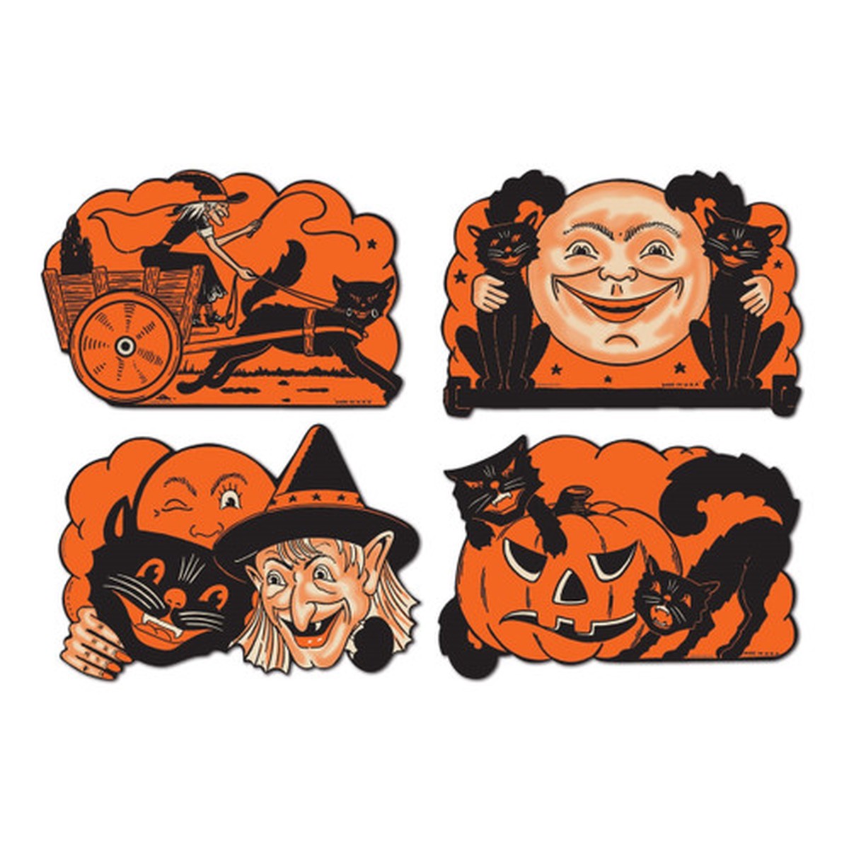 Witch and Pumpkin Halloween Cutouts – 9″ – Orange and Black – Club pack of 48