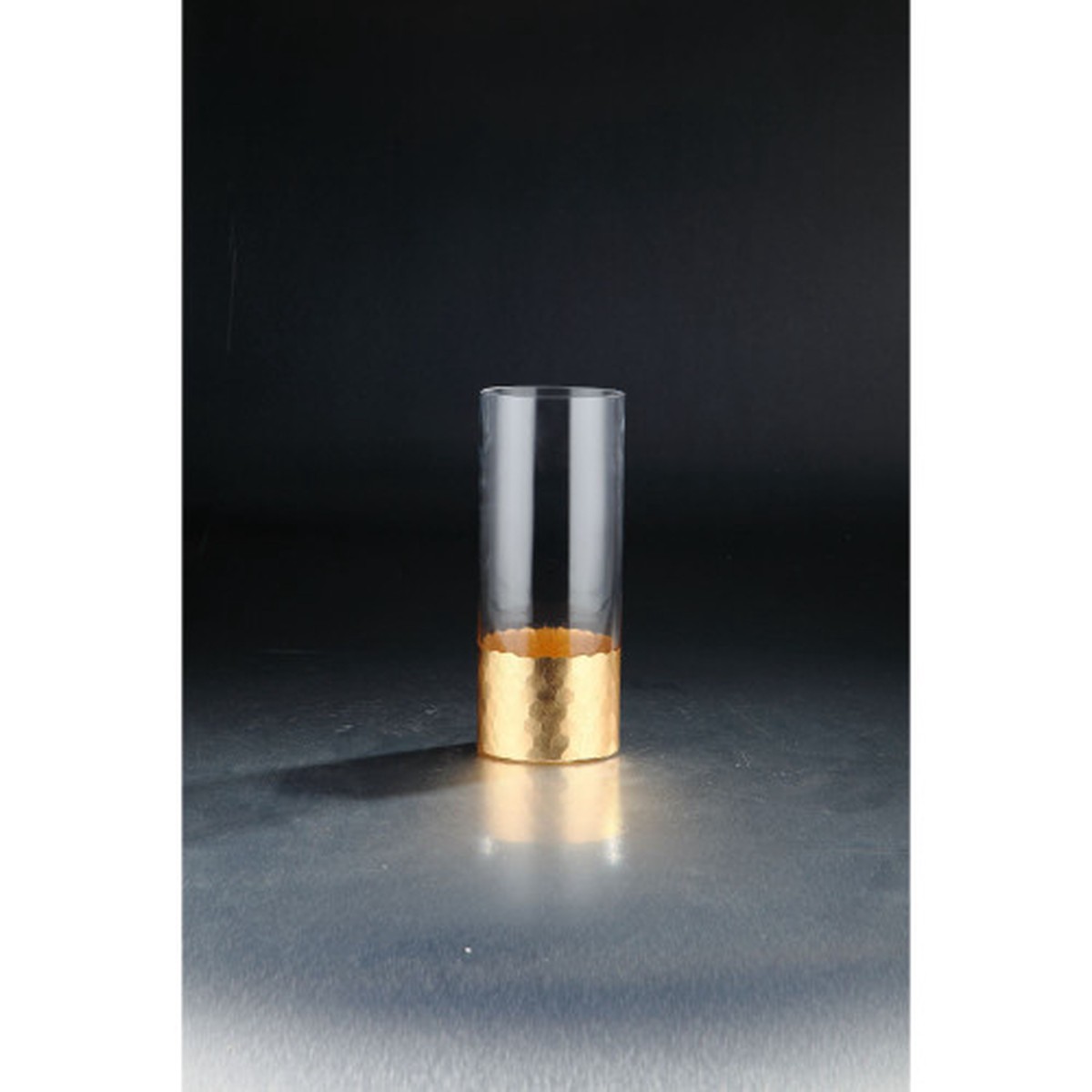 10″ Clear and Gold Cylindrical Hand Blown Glass Vase