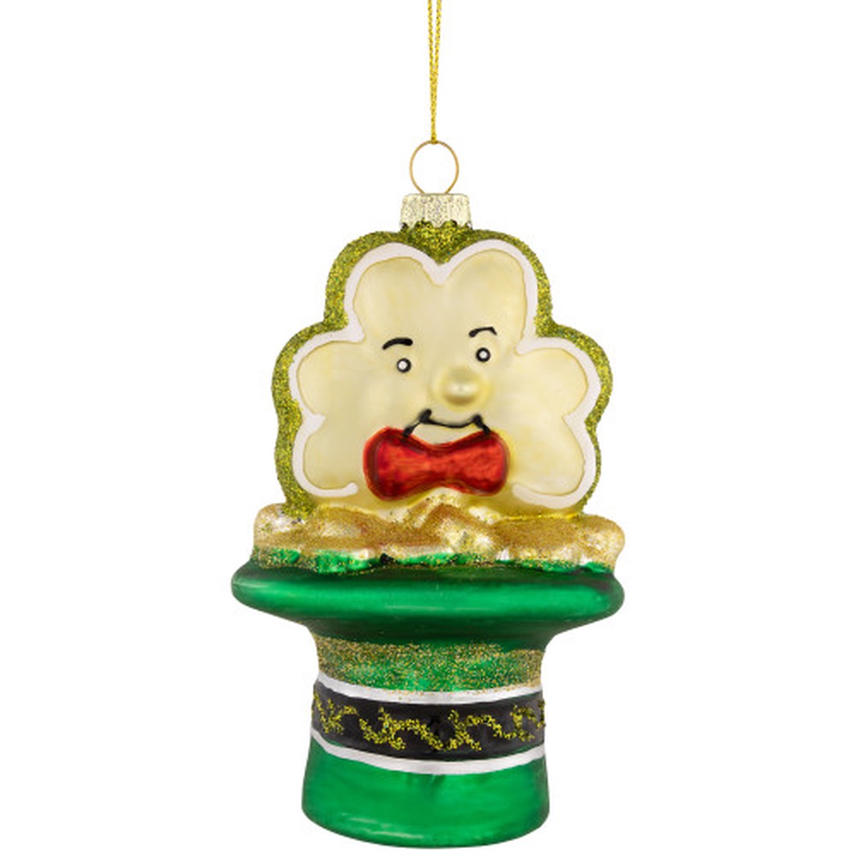 4.75″ Shamrock and Leprechaun Hat Glass Christmas Ornament