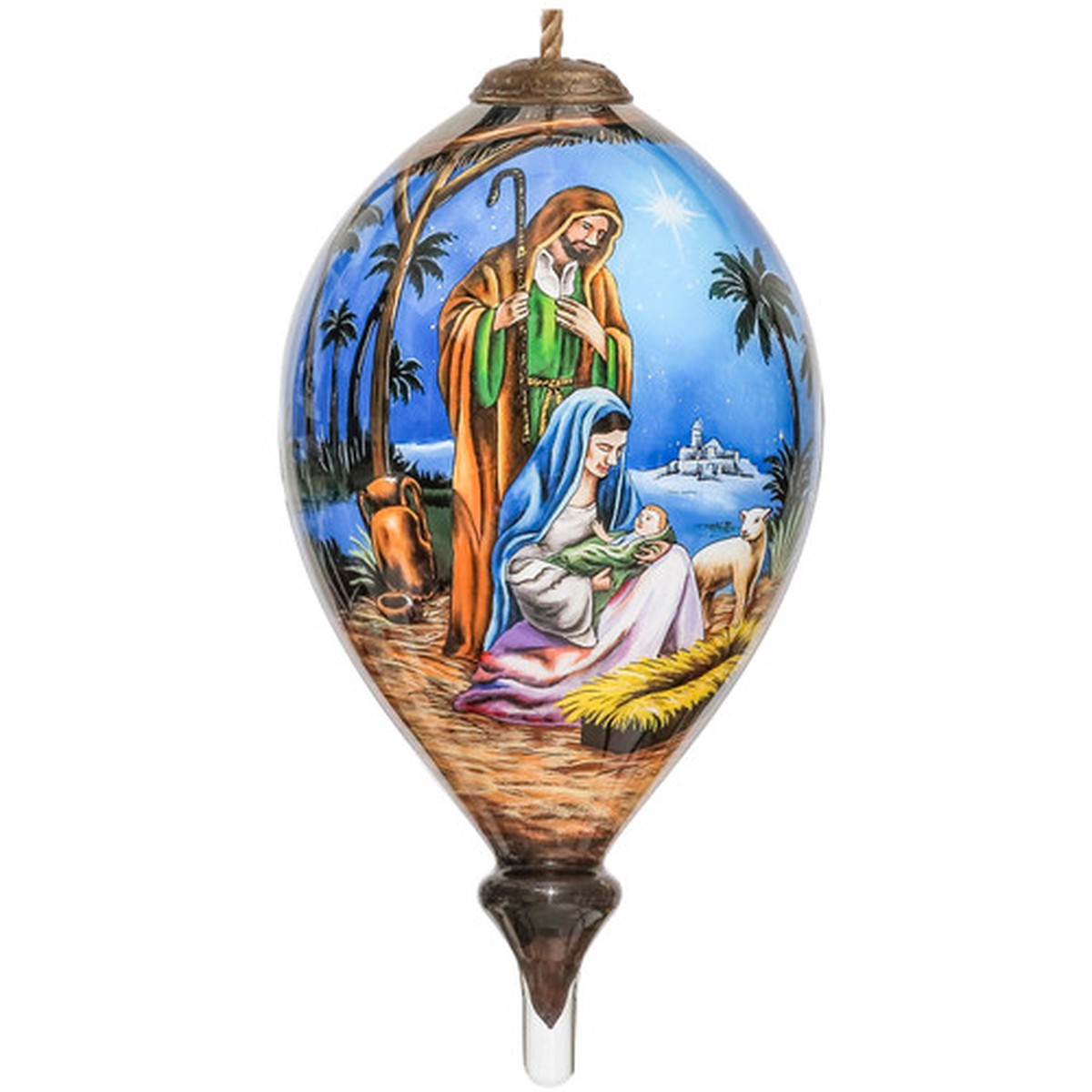 Holy Family Nativity Christmas Finial Glass Ornament – 6″