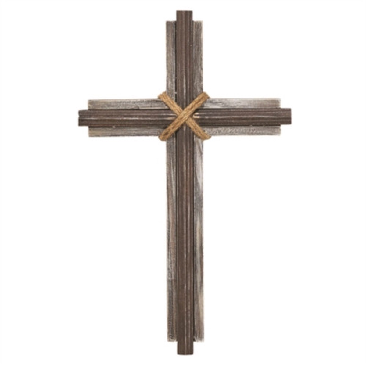 Wood and Metal Wall Cross with Jute Binder – 15.5″
