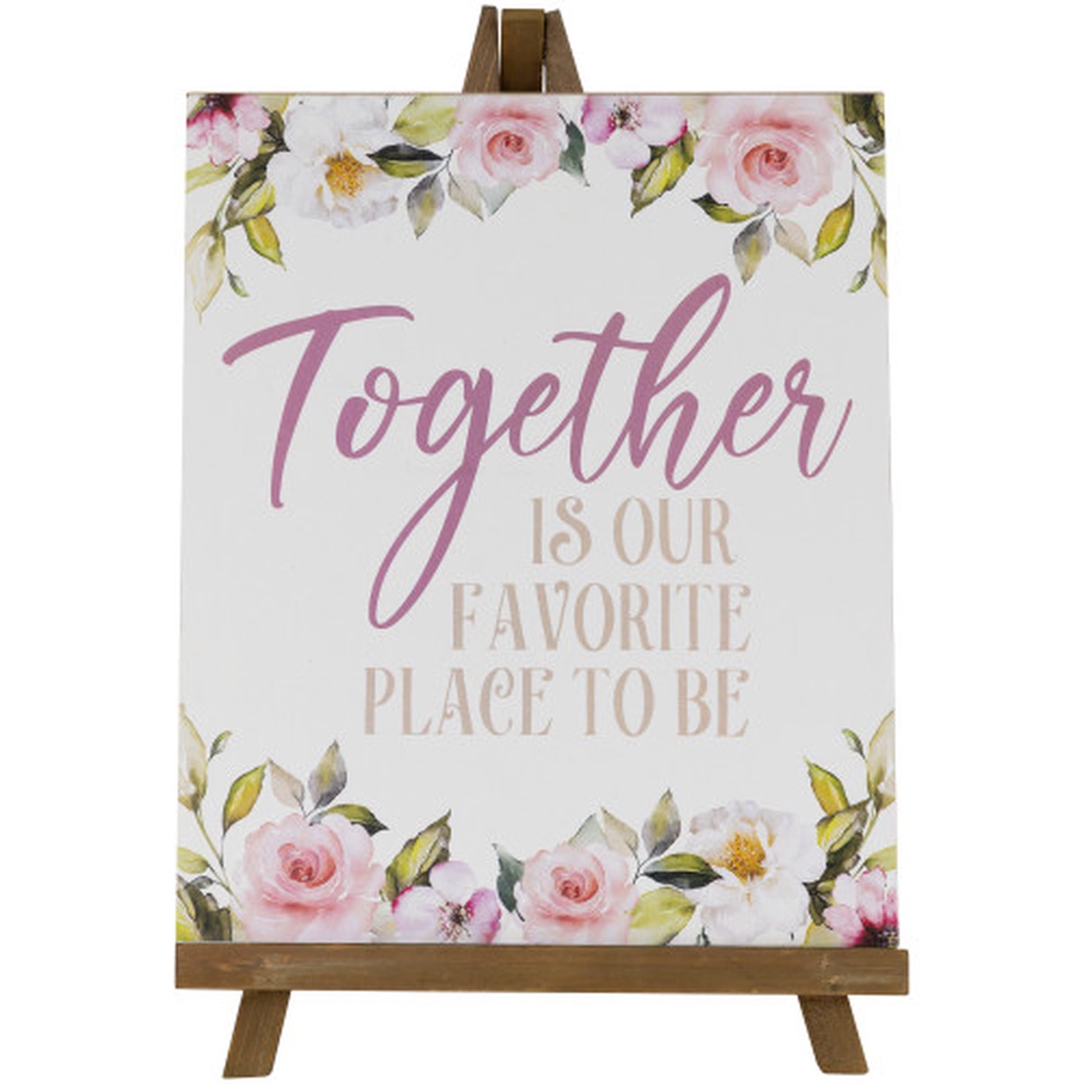Wooden Easel “Together Is Our Favorite Place To Be” Floral Spring Sign – 11″