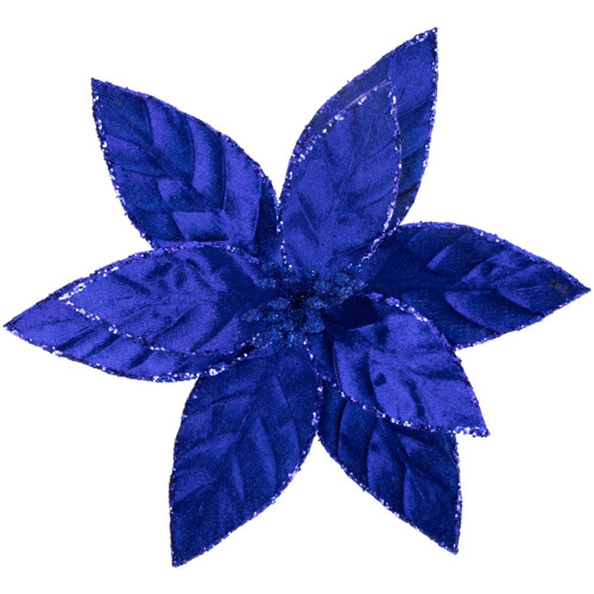 10″ Royal Blue Glittered Poinsettia Christmas Floral Pick Clip-On Ornament