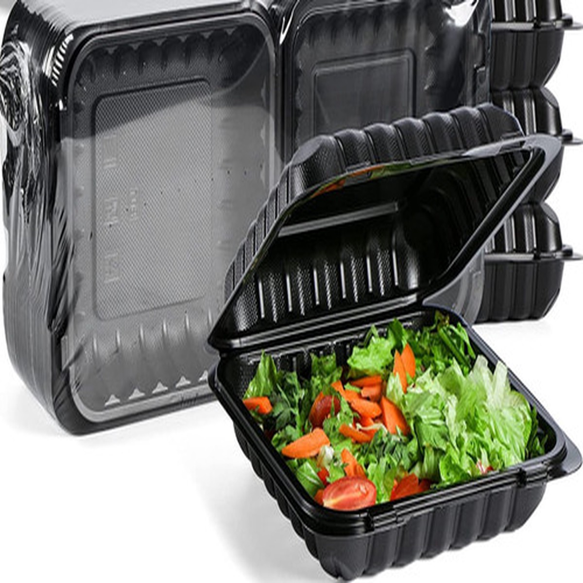 150-Count Single Compartment Hinged Black Meal Prep/Take Out Containers – 9″