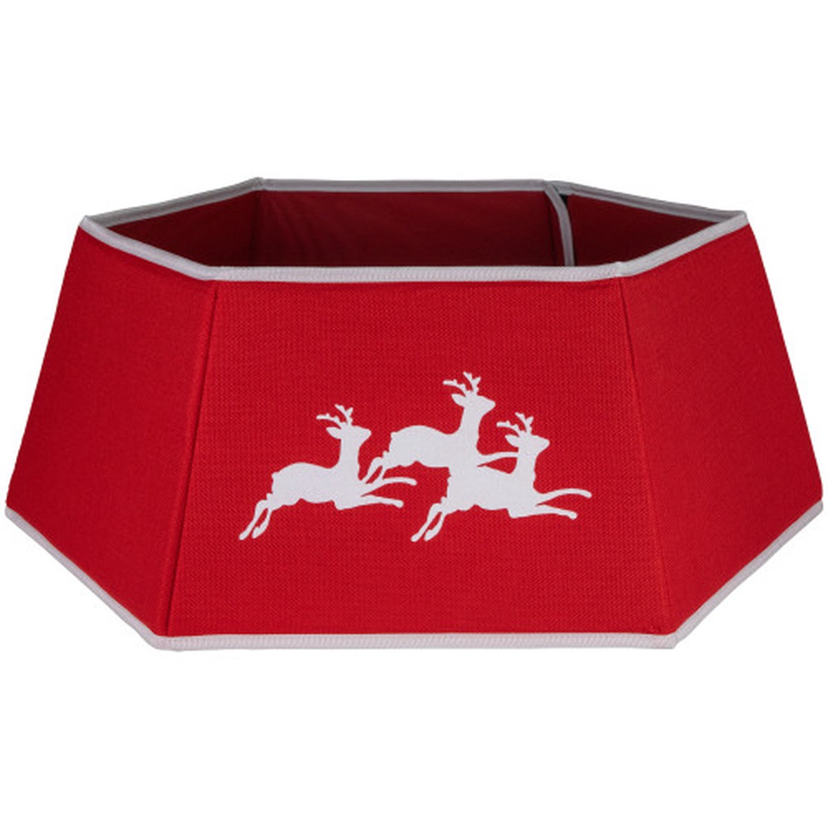 26″ Red Burlap with Reindeer Hexagonal Christmas Tree Collar